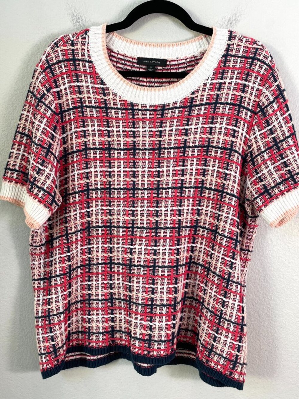 Ann Taylor Womens XL Tweed Sweater Tee Short Sleeve Knit Shirt Top - Picture 6 of 8